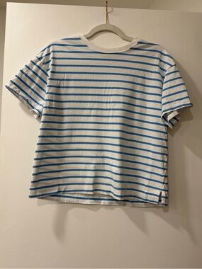 Old Navy White and Light Blue Striped Tee